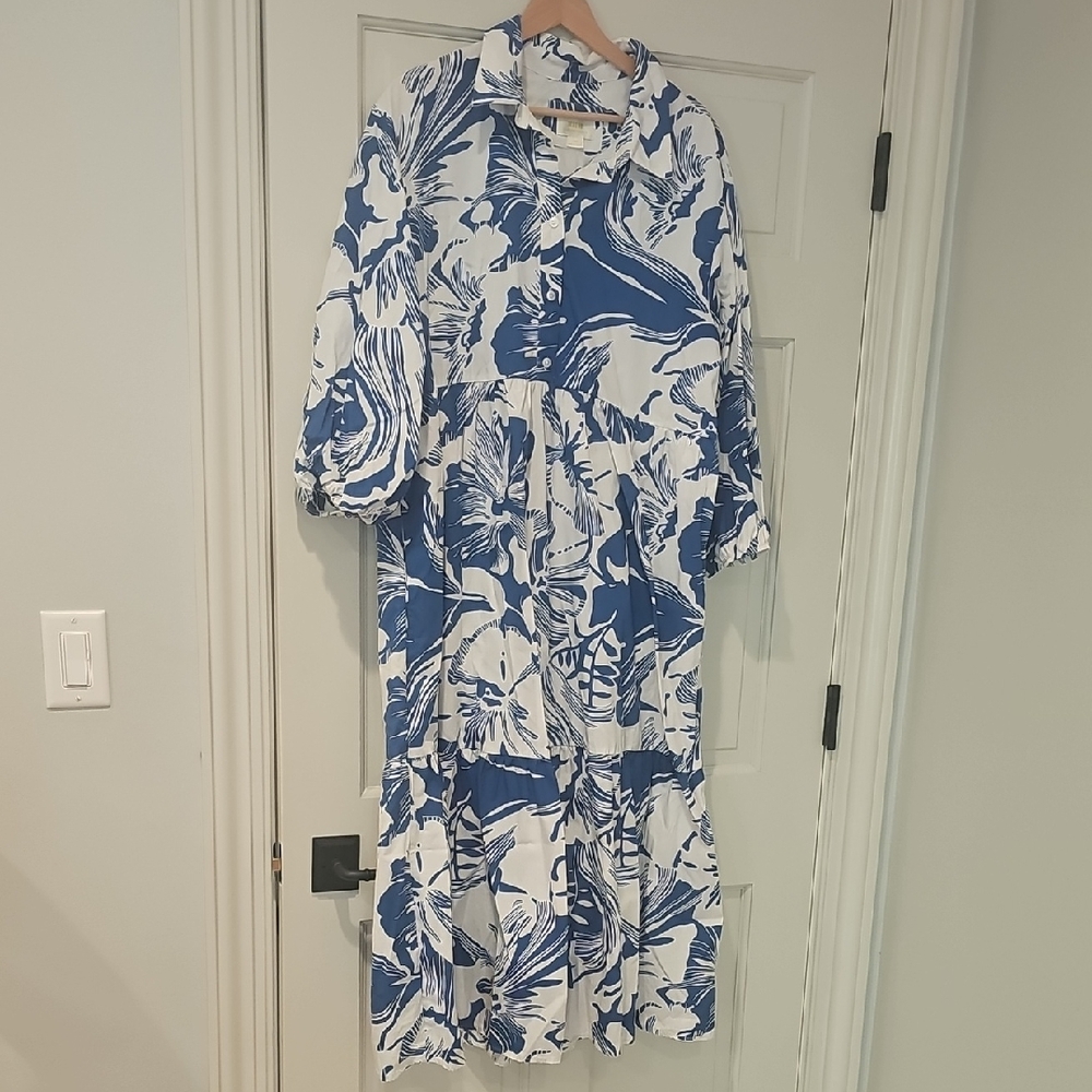 Anthropologie Navy and White Long Sleeve Dress